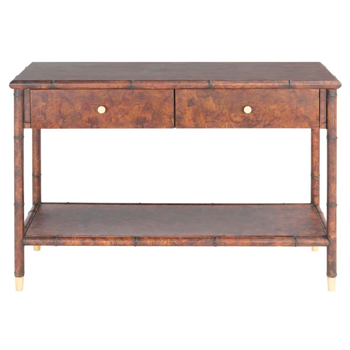 Safavieh Tudor 2 Drawer 1 Shelf Console Table , CNS6600 - Dark Brown / Gold