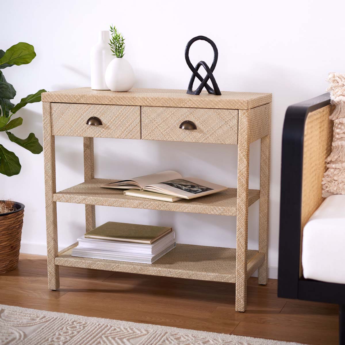 Safavieh Apis Raffia Console Table , CNS6603 - Light Natural / Gold