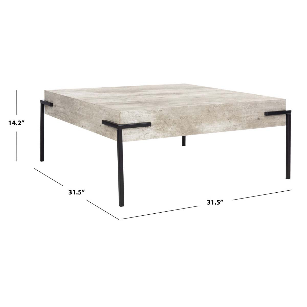 Safavieh Eli Square Coffee Table , COF4200 - Light Grey Faux Concrete/Black