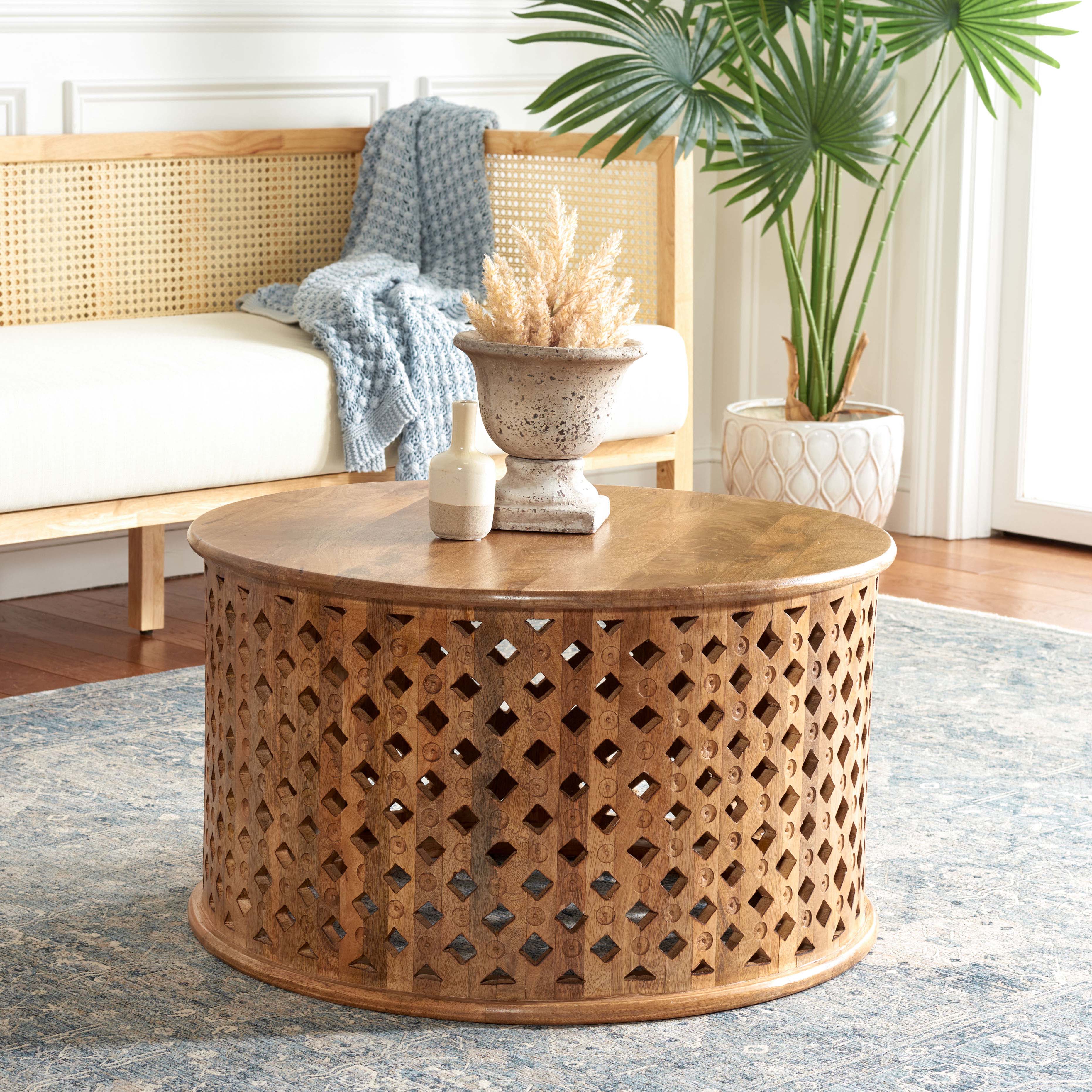 Safavieh Kyrith Round Coffee Table , COF5301 - Burnt Natural