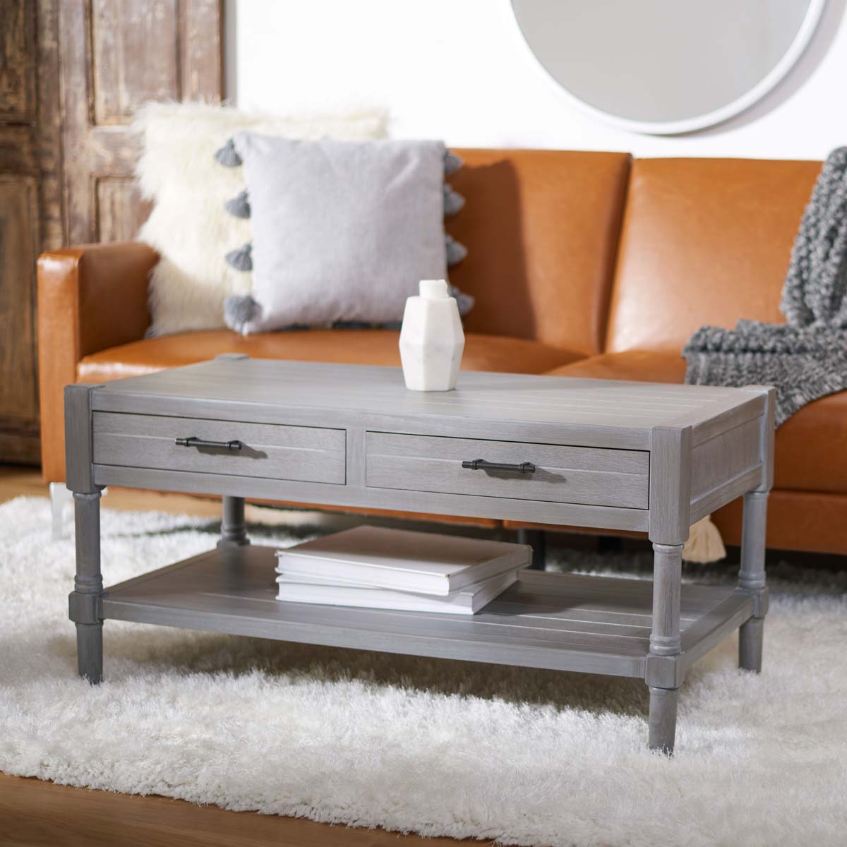 Safavieh Filbert 2 Drawer Coffee Table , COF5703 - White Wash Grey
