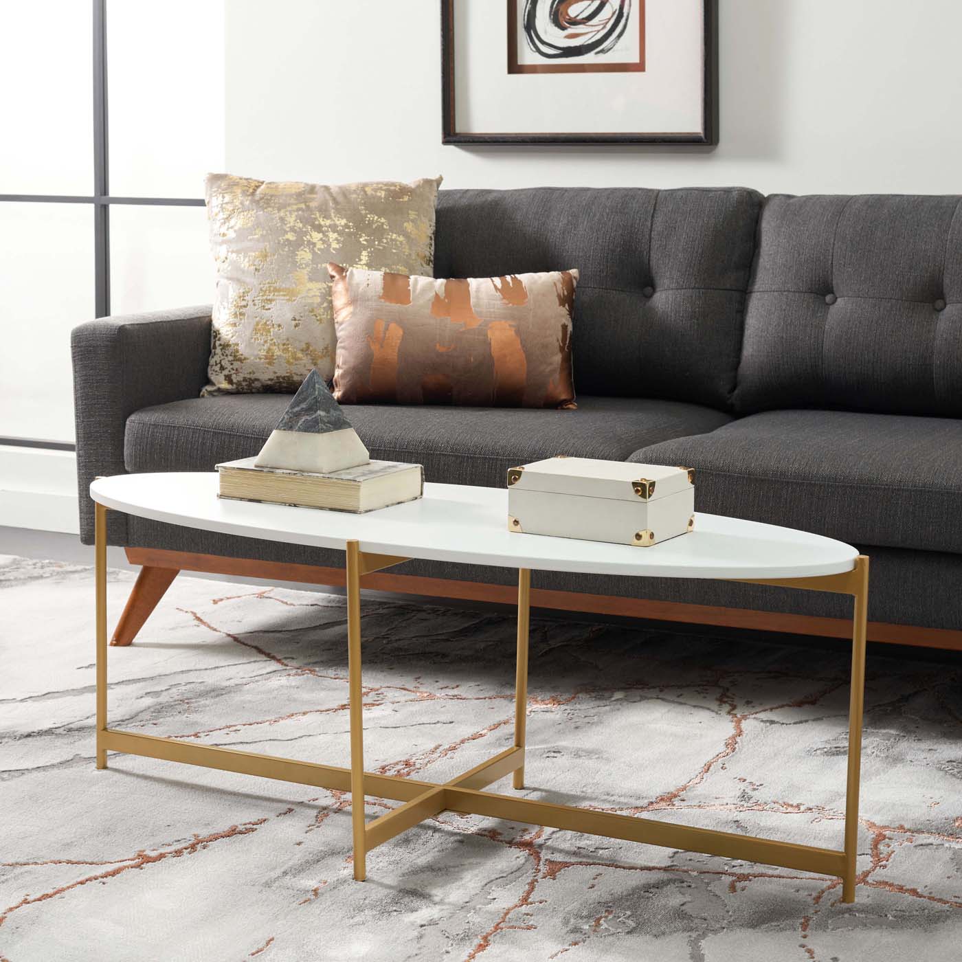 Safavieh Taliyah Oval Coffee Table , COF5803 - White / Gold