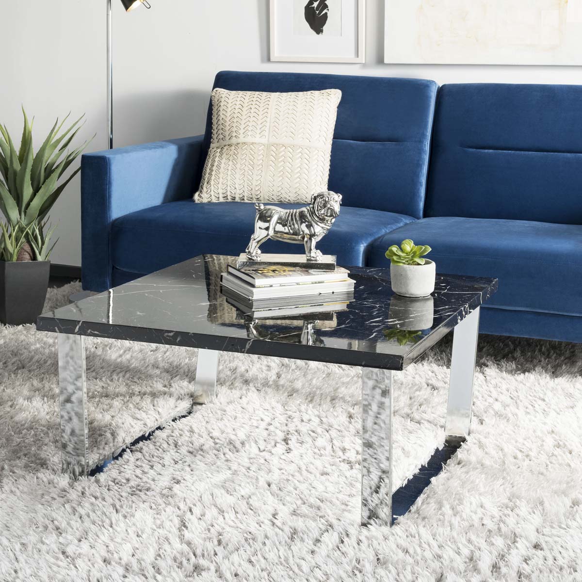 Safavieh Carmen Square Coffee Table , COF6201 - Black Marble Veneer/Chrome Leg