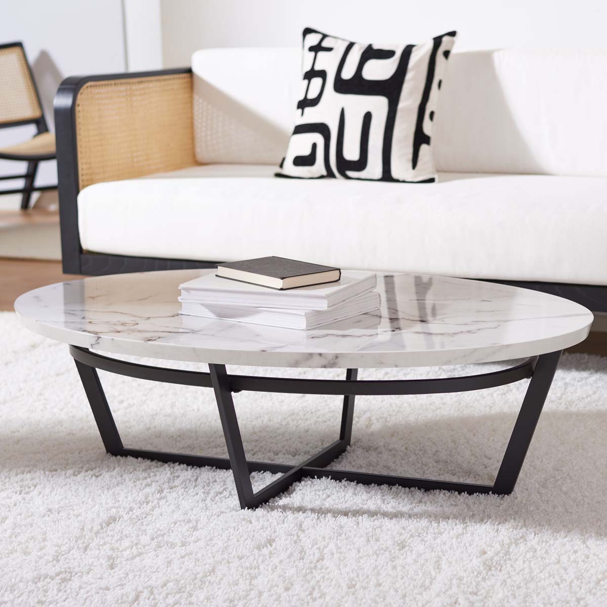 Safavieh Placido Oval Coffee Table , COF6206 - White Marble / Black