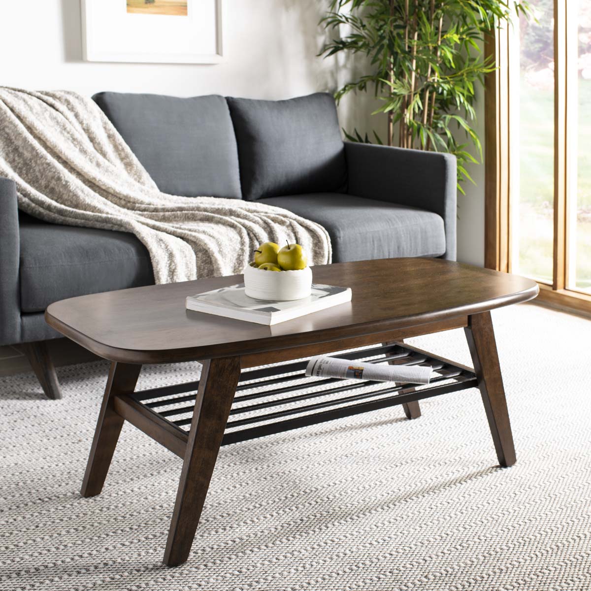 Safavieh Oren 2 Tier Coffee Table , COF6400 - Walnut/Black Metal