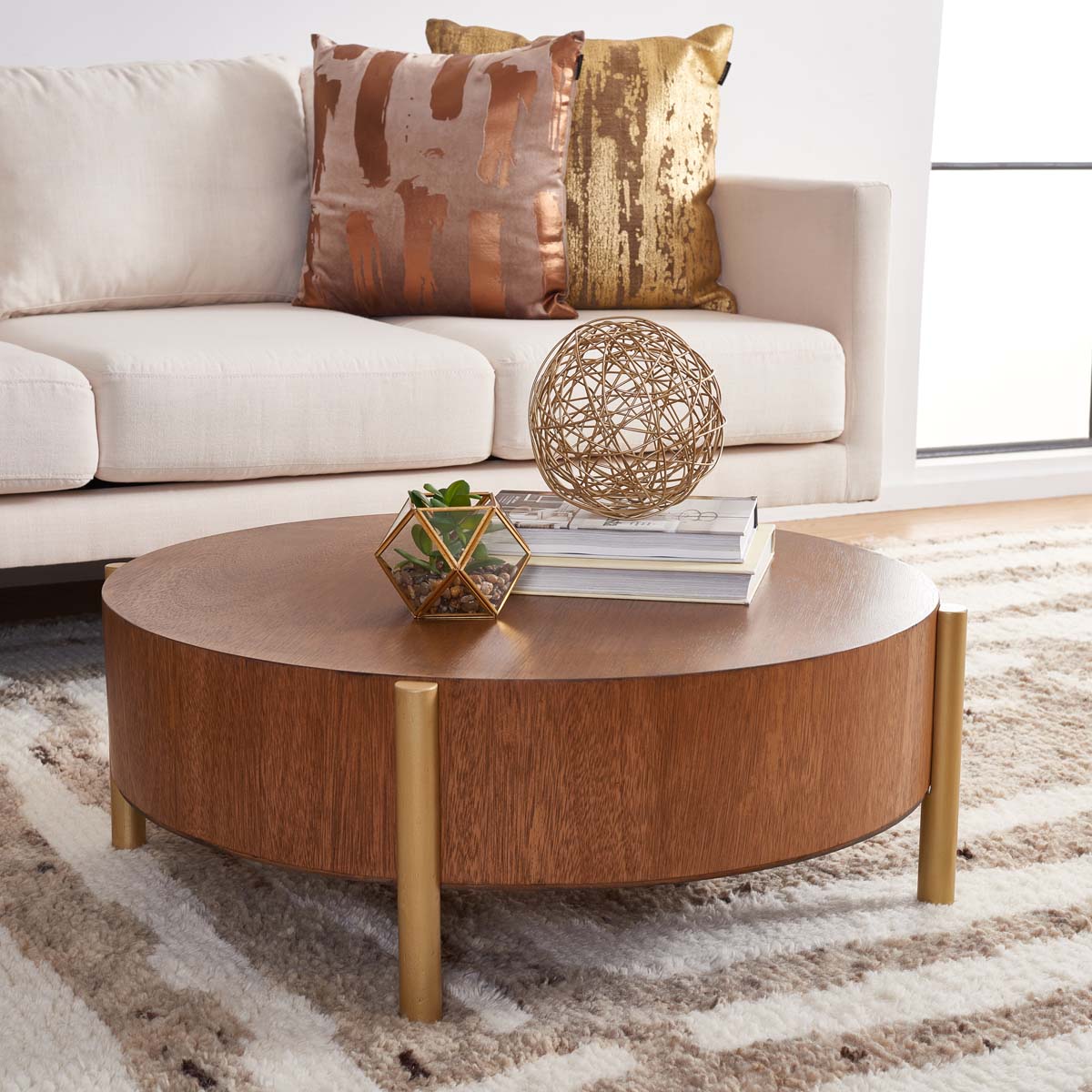 Safavieh Diangela Round Coffee Table , COF6605 - Natural / Gold
