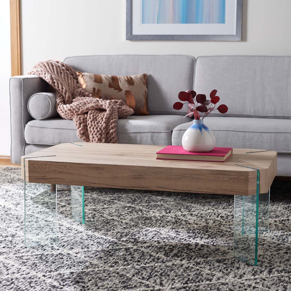 Safavieh Katelyn Rectangular Contemporary Glass Leg Coffee Table, COF7002 - Natural / Glass