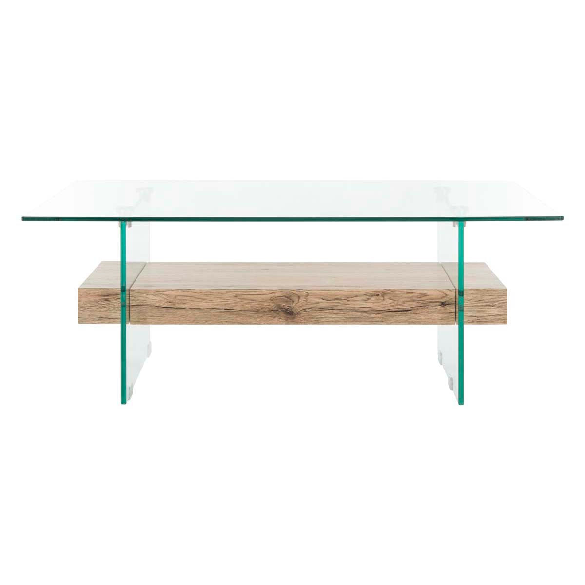 safavieh kayley glass coffee table, cof7004 - Glass / Natural Wood Rack