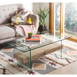 safavieh kayley glass coffee table, cof7004 - Glass / Natural Wood Rack