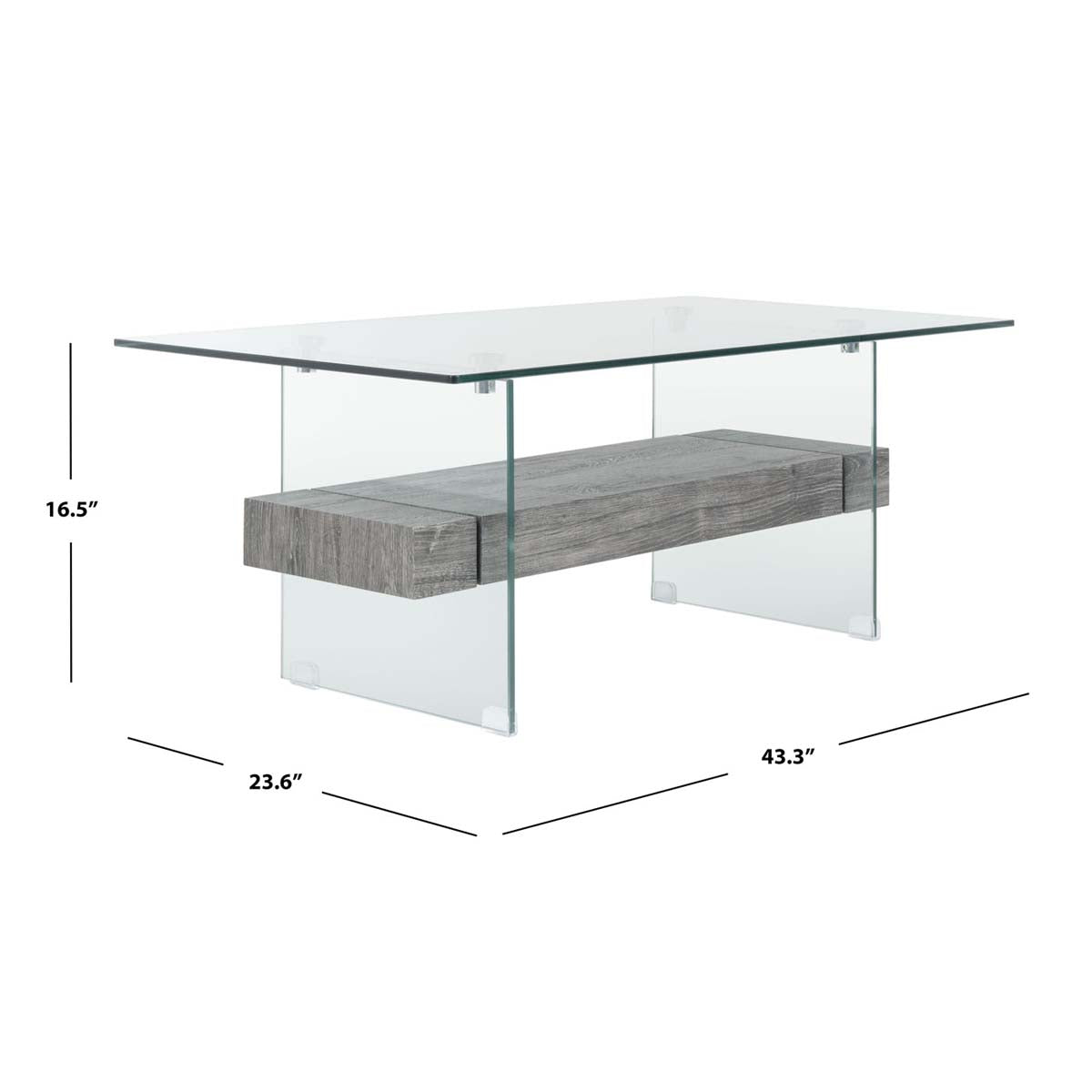 safavieh kayley glass coffee table, cof7004 - Glass / Black Oak Wood Shelf