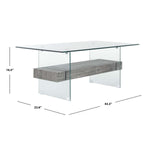 safavieh kayley glass coffee table, cof7004 - Glass / Black Oak Wood Shelf