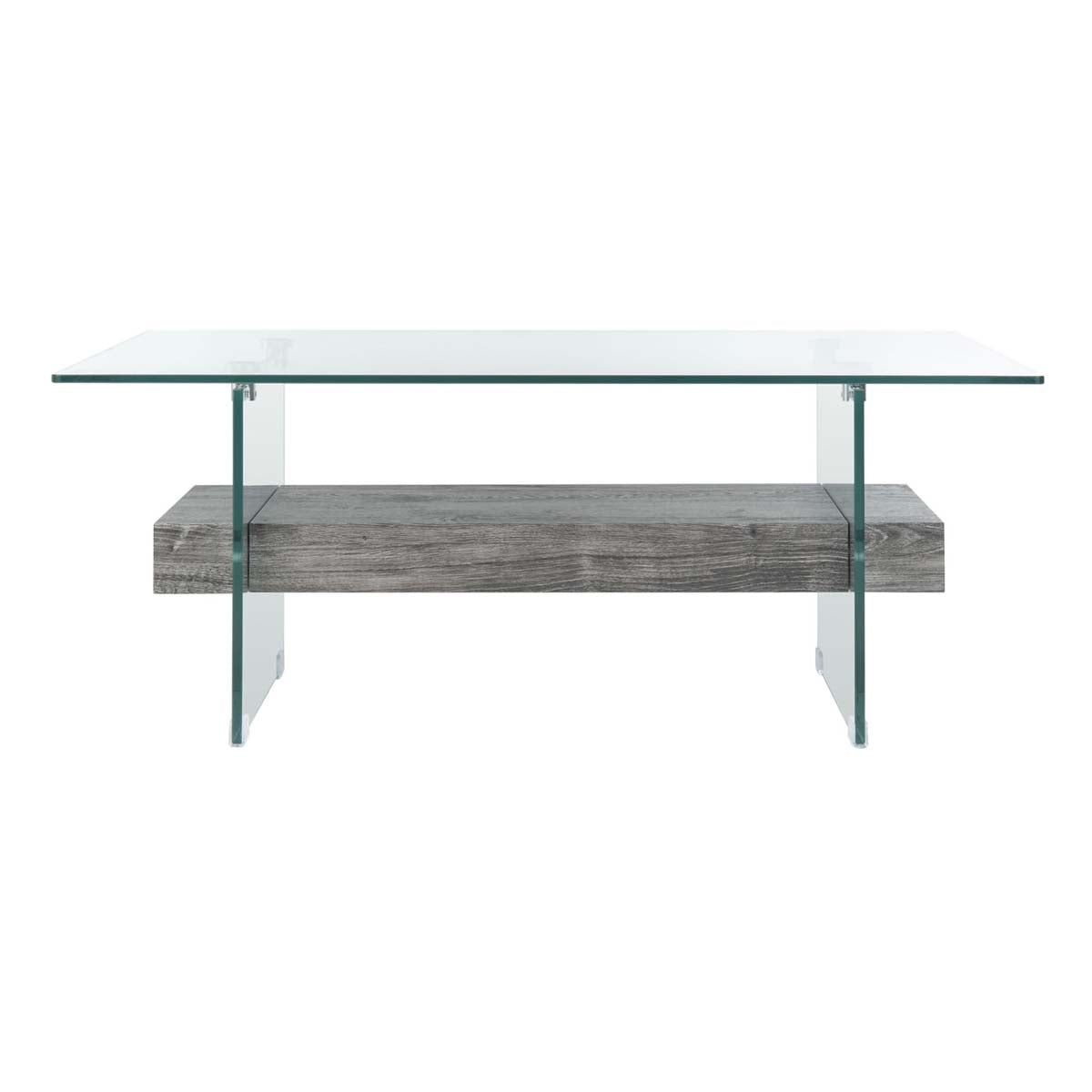 safavieh kayley glass coffee table, cof7004 - Glass / Black Oak Wood Shelf