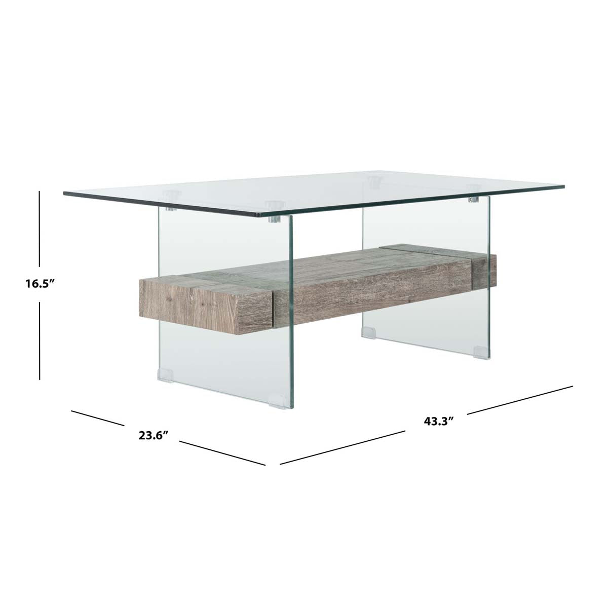 safavieh kayley glass coffee table, cof7004 - Glass / Grey Oak Wood Shelf