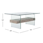 safavieh kayley glass coffee table, cof7004 - Glass / Grey Oak Wood Shelf