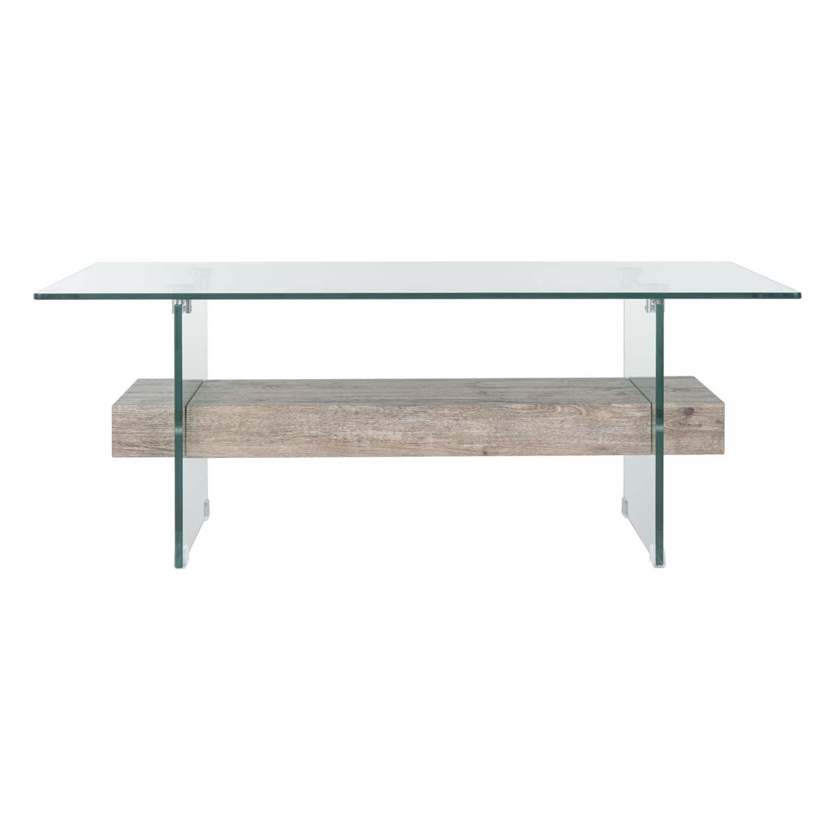 safavieh kayley glass coffee table, cof7004 - Glass / Grey Oak Wood Shelf