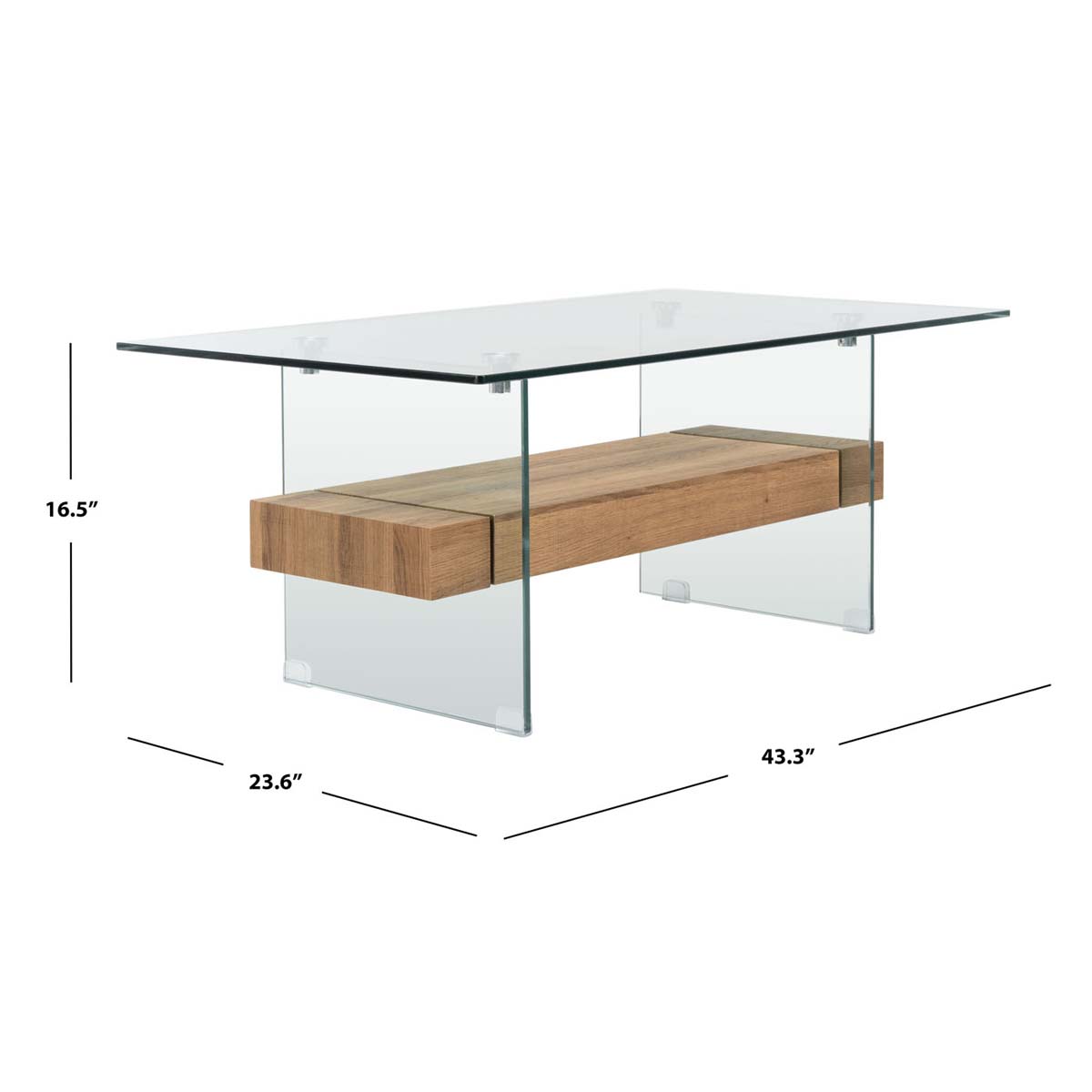 safavieh kayley glass coffee table, cof7004 - Glass / Natural Brown Wood Shelf