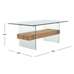 safavieh kayley glass coffee table, cof7004 - Glass / Natural Brown Wood Shelf