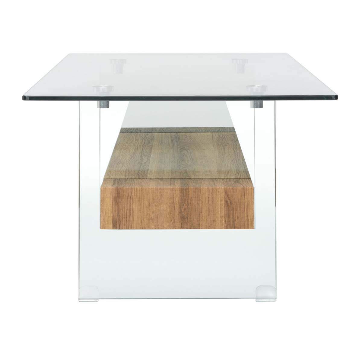 safavieh kayley glass coffee table, cof7004 - Glass / Natural Brown Wood Shelf