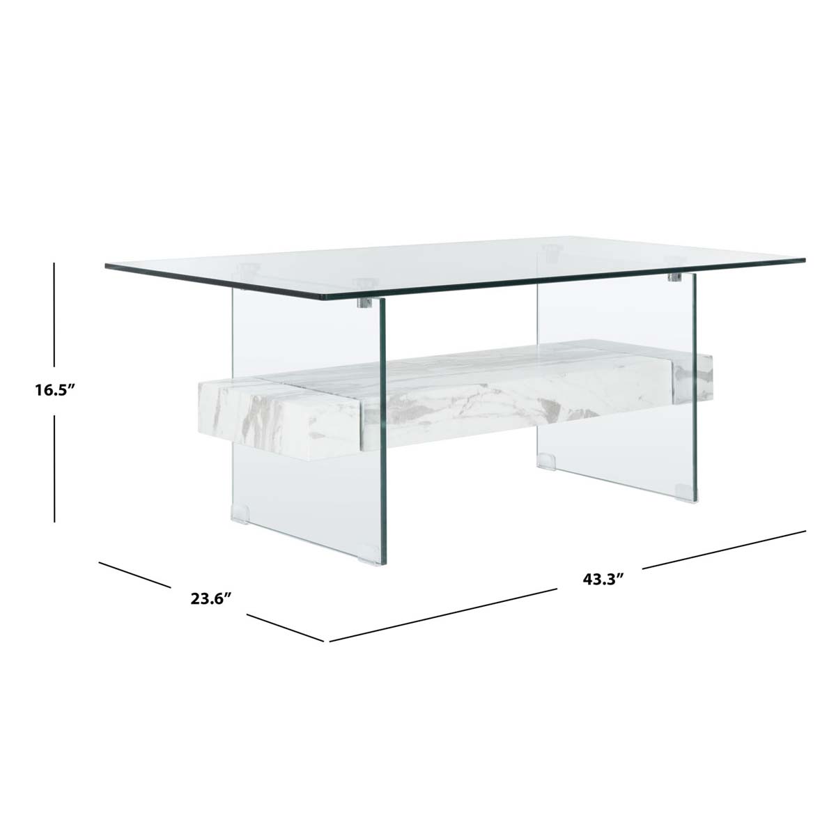 safavieh kayley glass coffee table, cof7004 - Glass / Faux White Marble