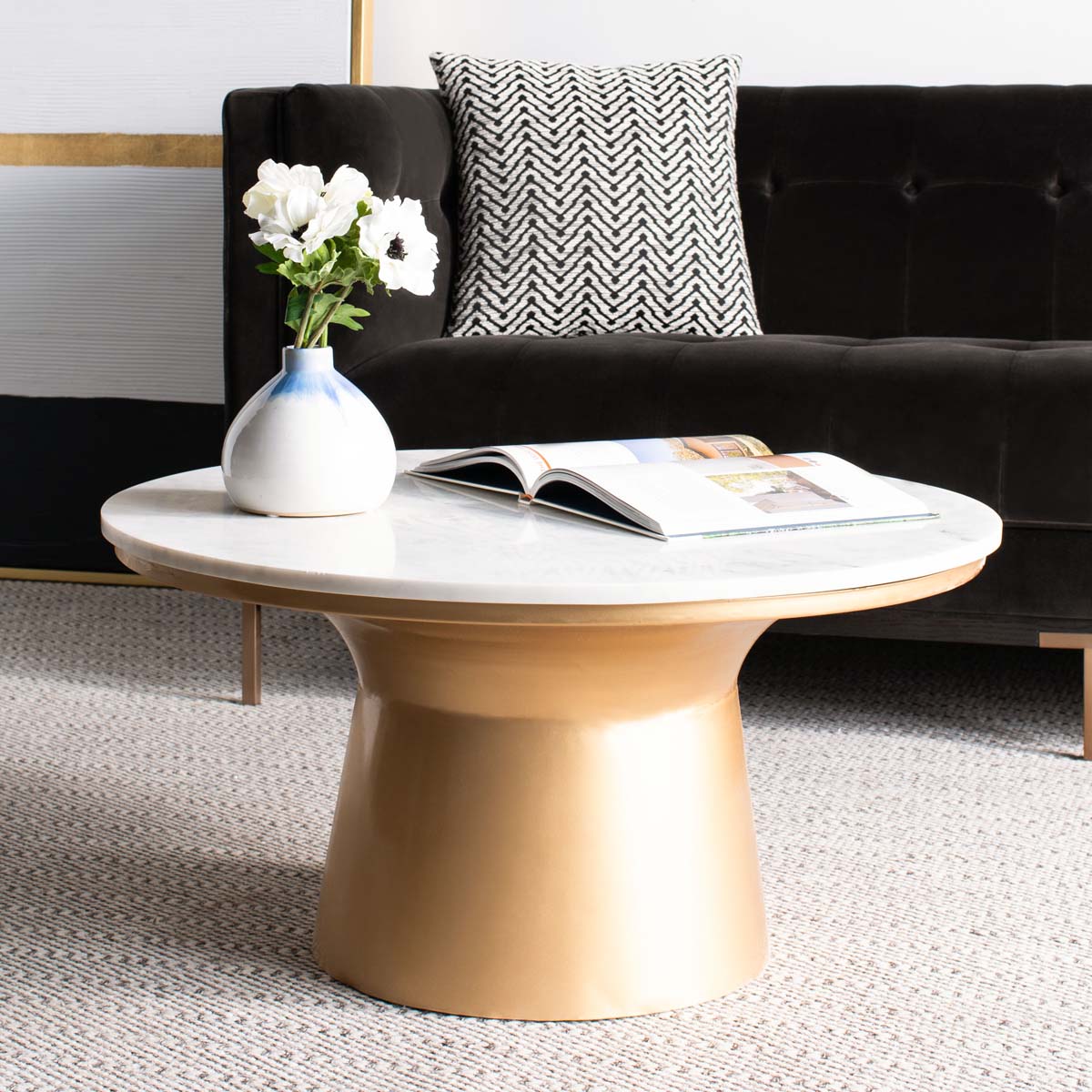 Safavieh Mila Pedestal Coffee Table , COF7200 - White Marble/Brass