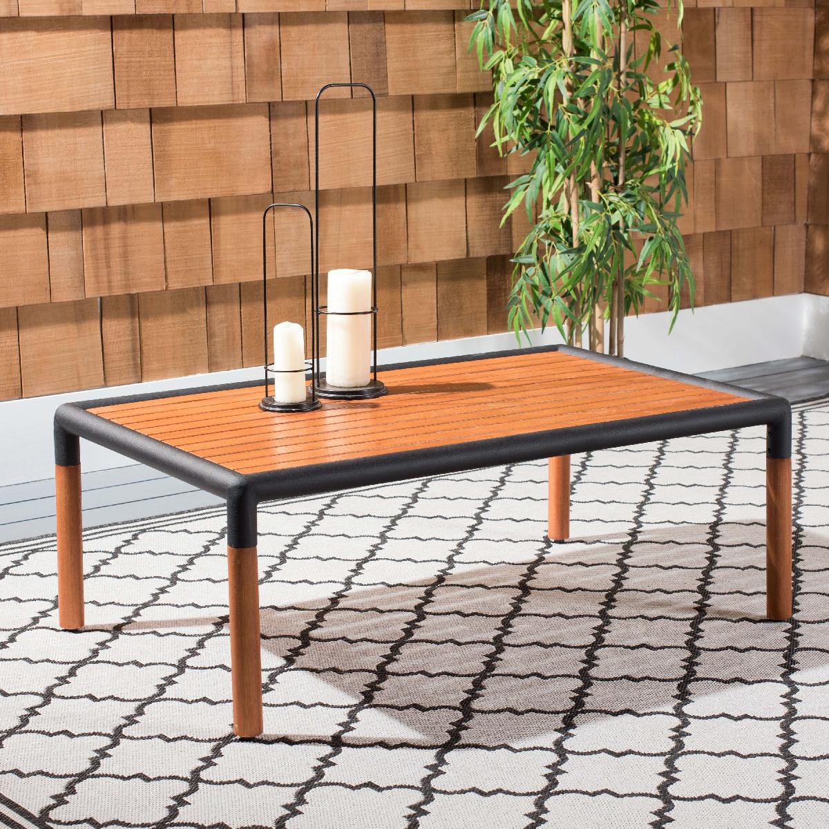 Safavieh Tommy Metal And Wood Patio Coffee Table, Black / Natural - Black / Natural