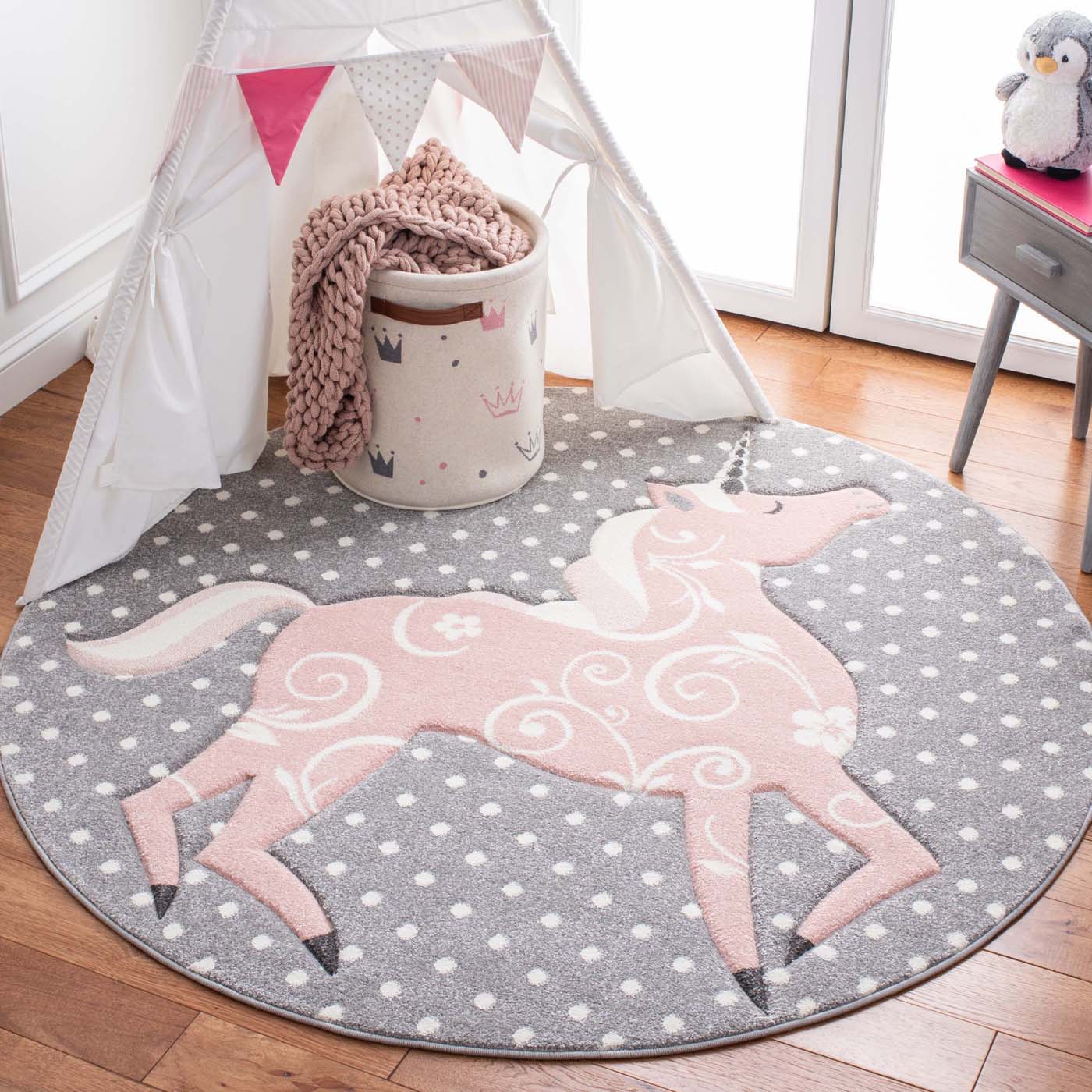 Safavieh Carousel Kids 163 Rug, CRK163 - Grey/Ivory / Pink