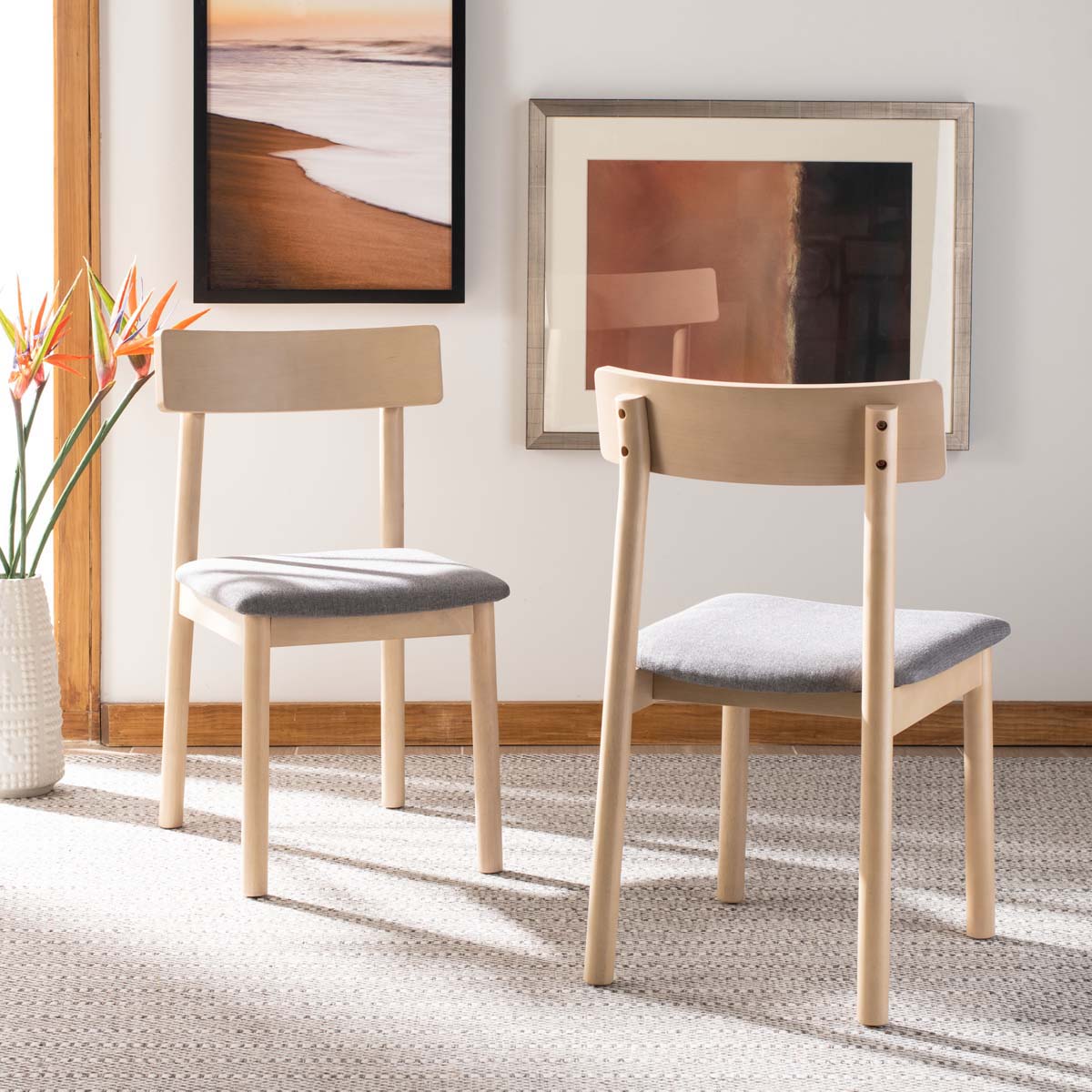 Safavieh Lizette Retro Dining Chair, DCH1002 - White Oak/Grey Cushion (Set of 2)