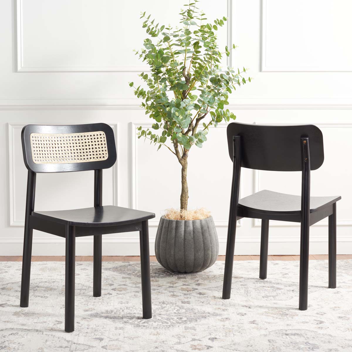 Safavieh Egon Dining Chair , DCH1014 - Black /Natural (Set of 2)