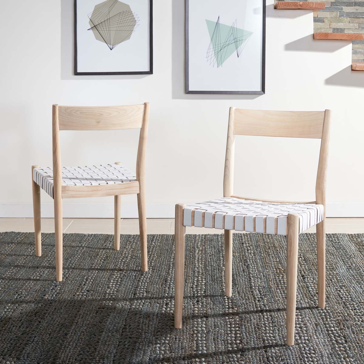 Safavieh Eluned Leather Dining Chair , DCH1201 - White / Natural (Set of 2)