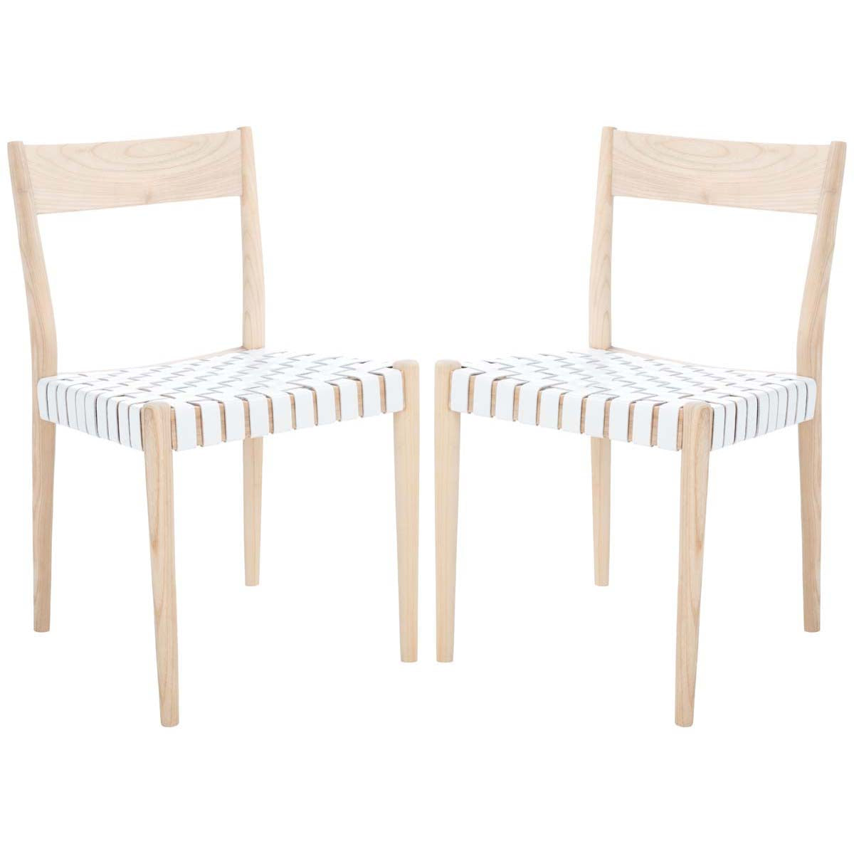 Safavieh Eluned Leather Dining Chair , DCH1201 - White / Natural (Set of 2)