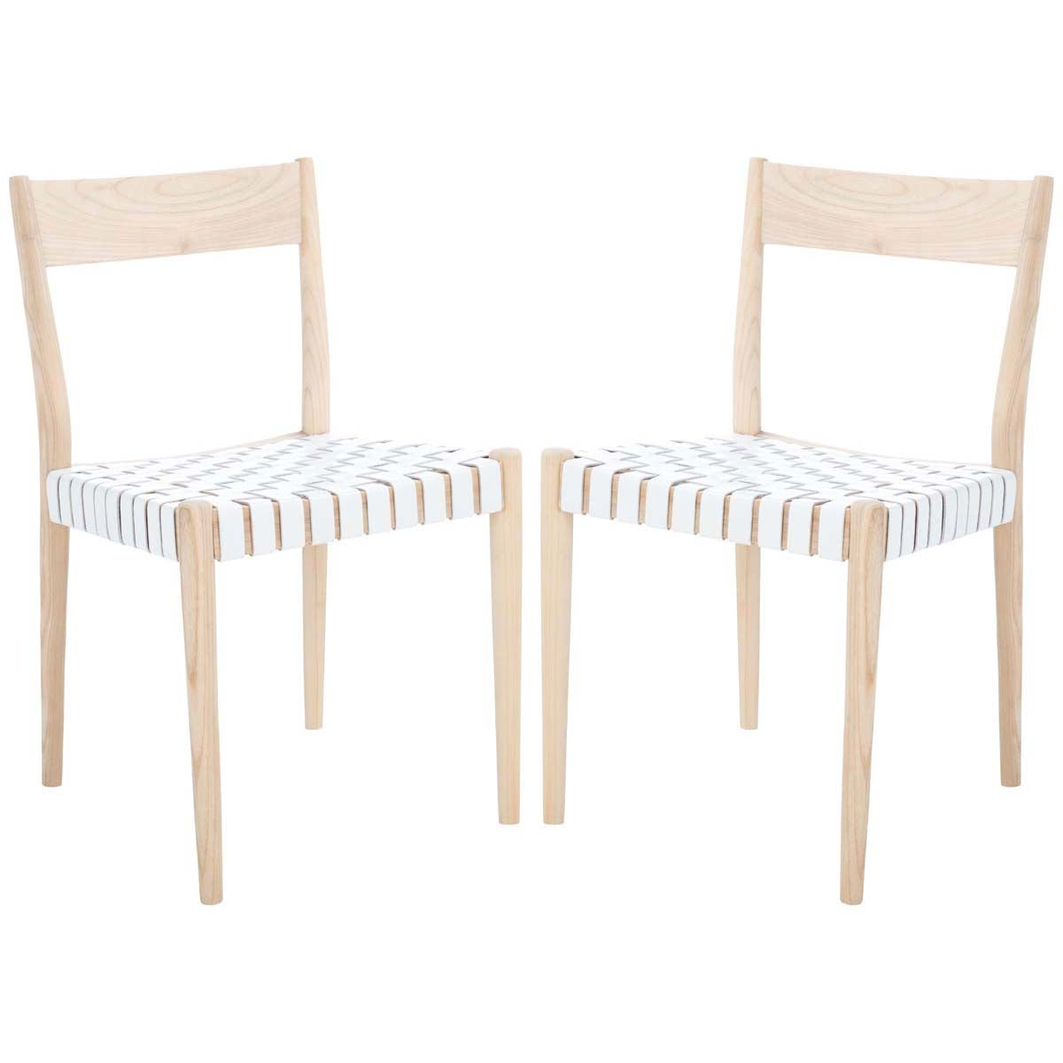 Safavieh Eluned Leather Dining Chair , DCH1201 - White / Natural (Set of 2)