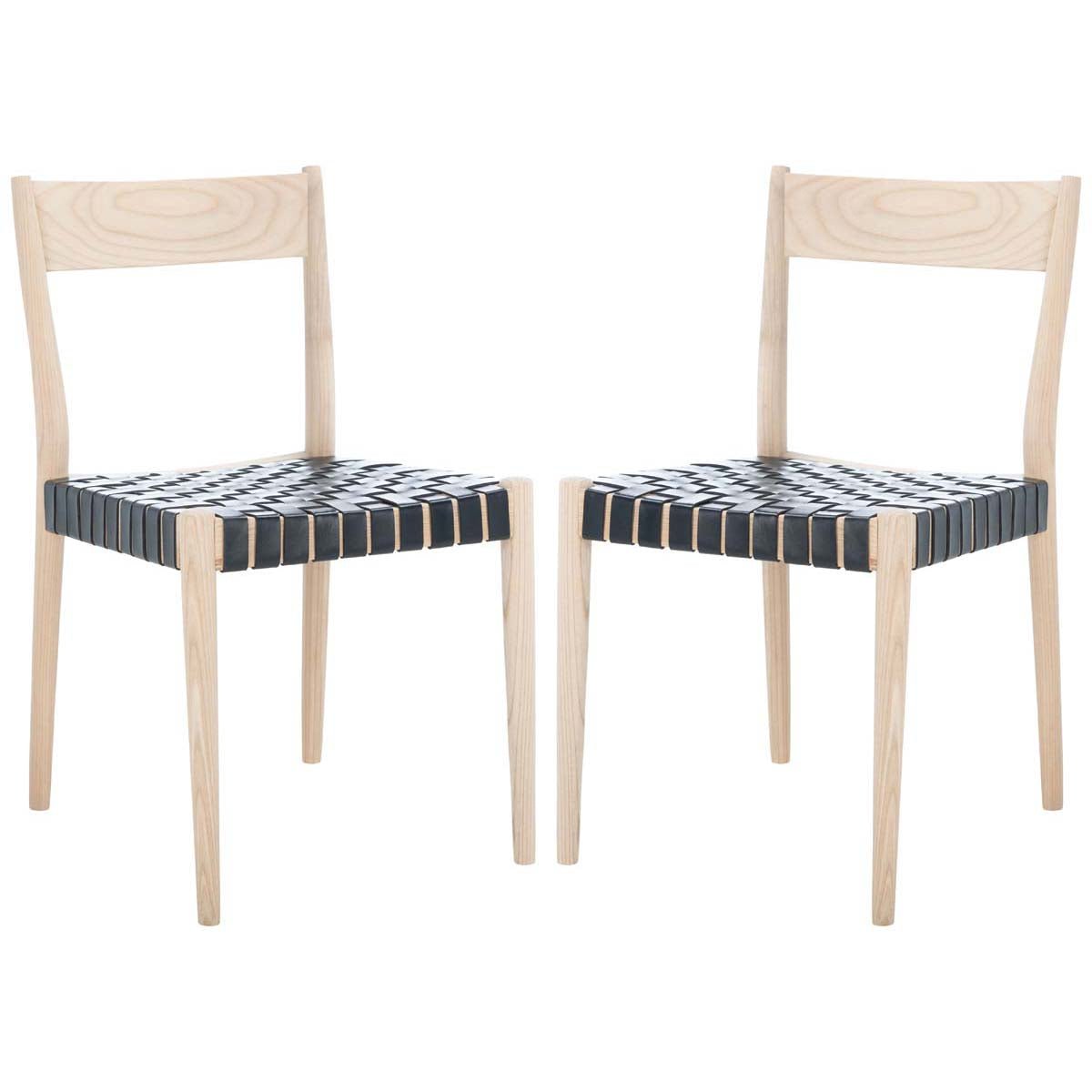 Safavieh Eluned Leather Dining Chair , DCH1201 - Black / Natural (Set of 2)