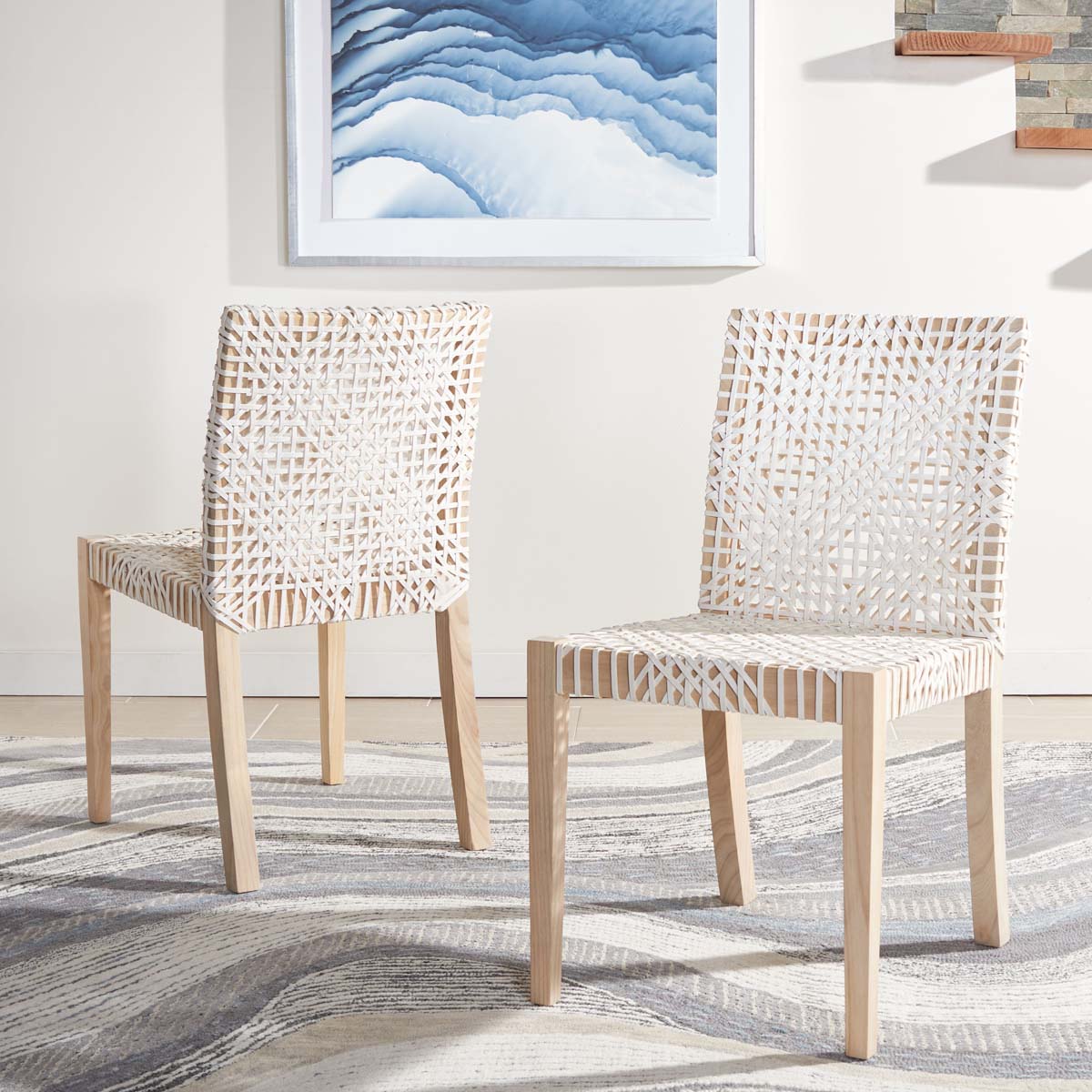 Safavieh Tyria Leather Dining Chair , DCH1203 - White / Natural (Set of 2)