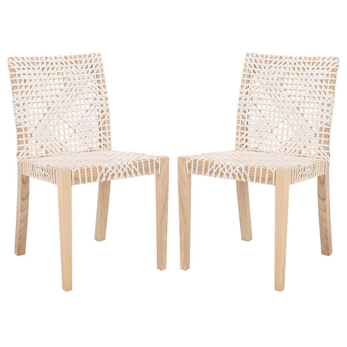 Safavieh Tyria Leather Dining Chair , DCH1203 - White / Natural (Set of 2)