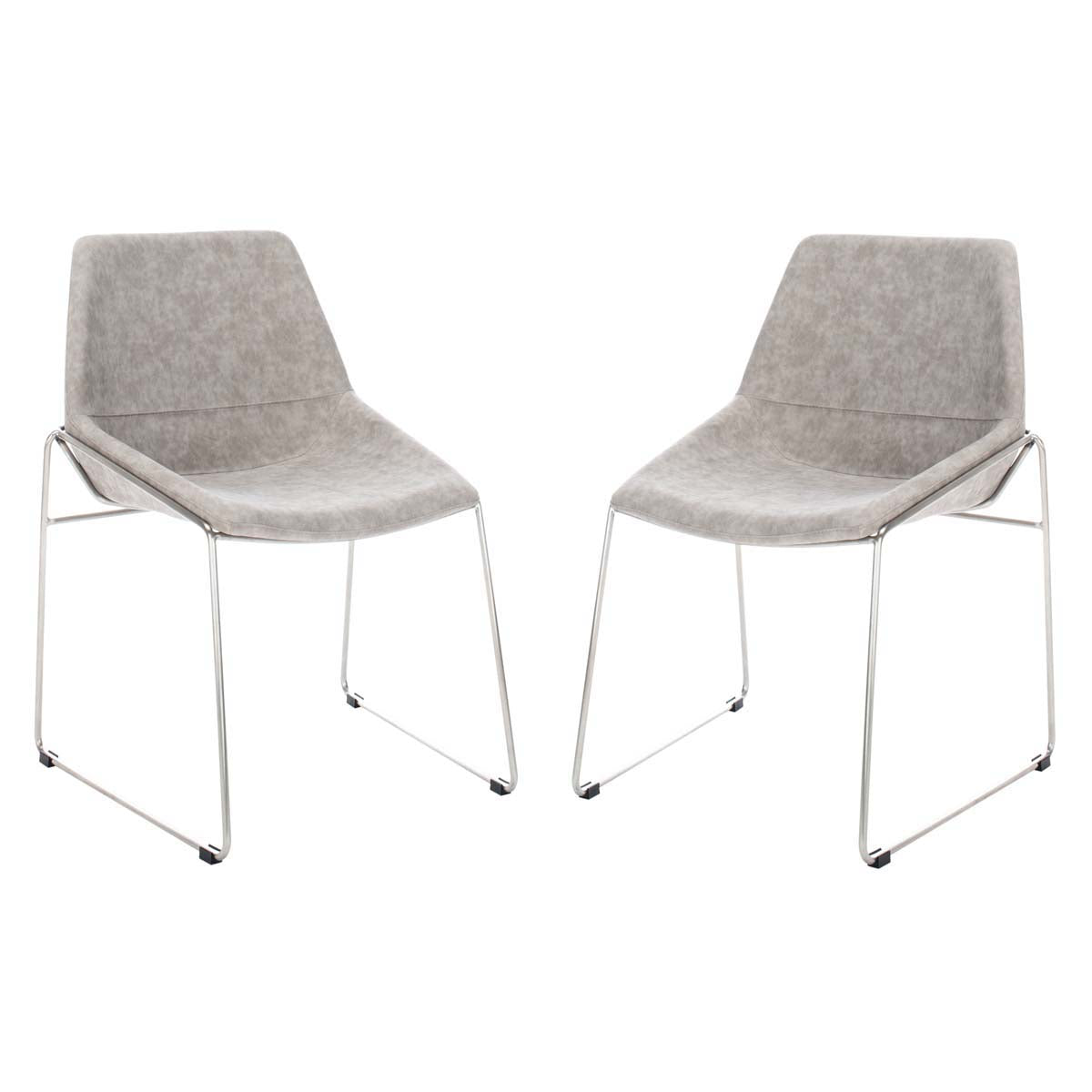 Safavieh Alexis Mid Century Dining Chair (Set of 2), DCH3000 - Stone Grey Pu/Silver