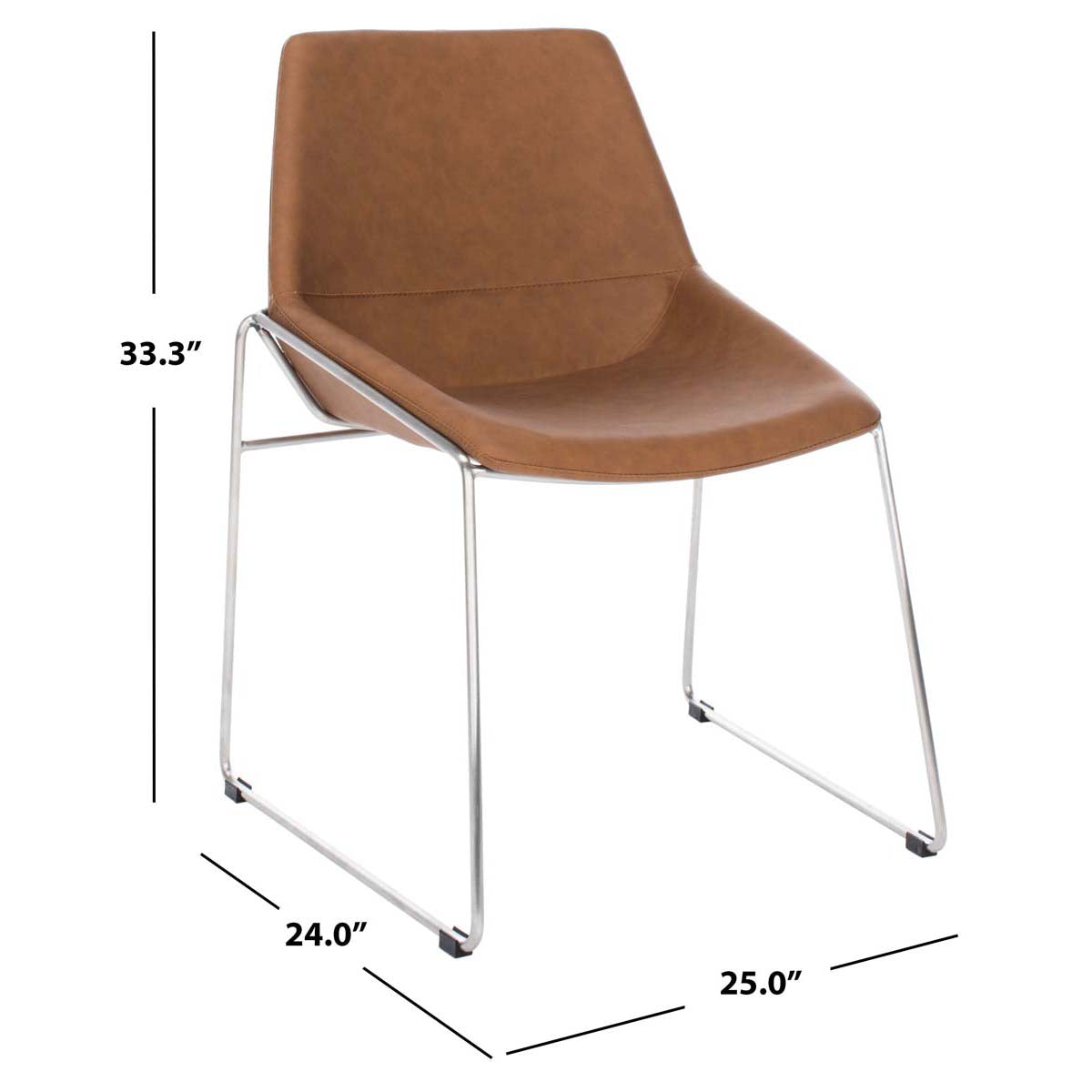 Safavieh Alexis Mid Century Dining Chair (Set of 2), DCH3000 - Cigar Brown Pu/Silver