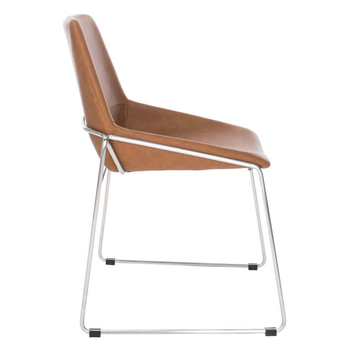 Safavieh Alexis Mid Century Dining Chair (Set of 2), DCH3000 - Cigar Brown Pu/Silver
