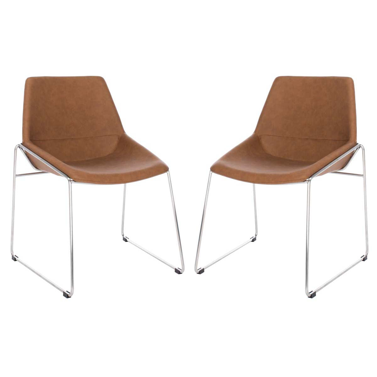 Safavieh Alexis Mid Century Dining Chair (Set of 2), DCH3000 - Cigar Brown Pu/Silver