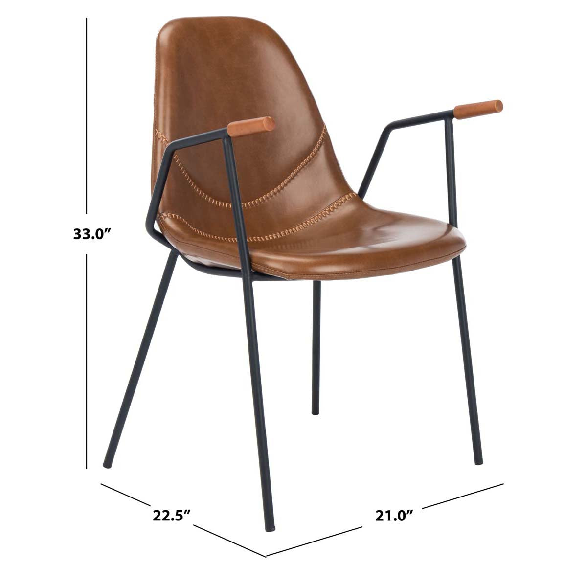 Safavieh Tanner Mid Century Dining Chair, DCH3001 - Cognac Pu/Black (Set of 2)