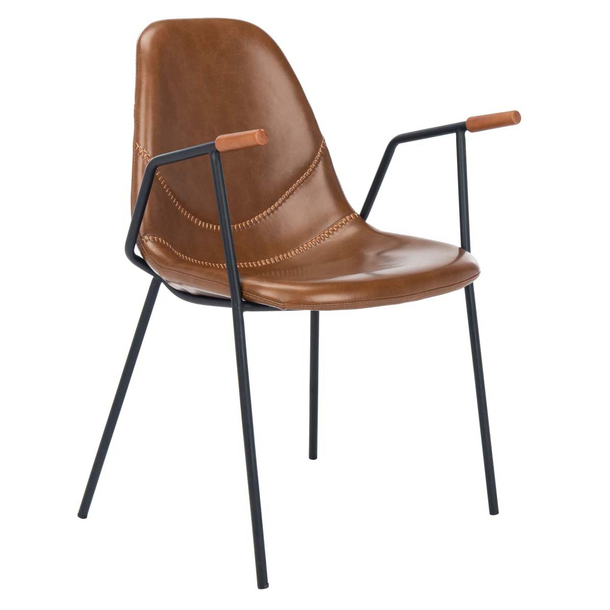 Safavieh Tanner Mid Century Dining Chair, DCH3001 - Cognac Pu/Black (Set of 2)