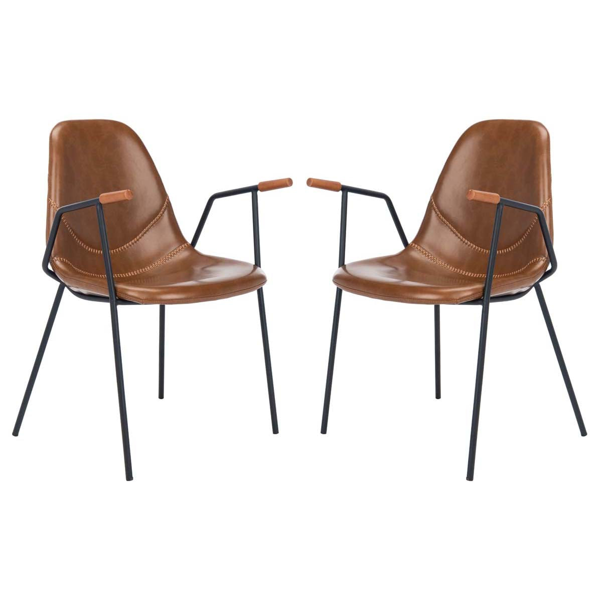 Safavieh Tanner Mid Century Dining Chair, DCH3001 - Cognac Pu/Black (Set of 2)