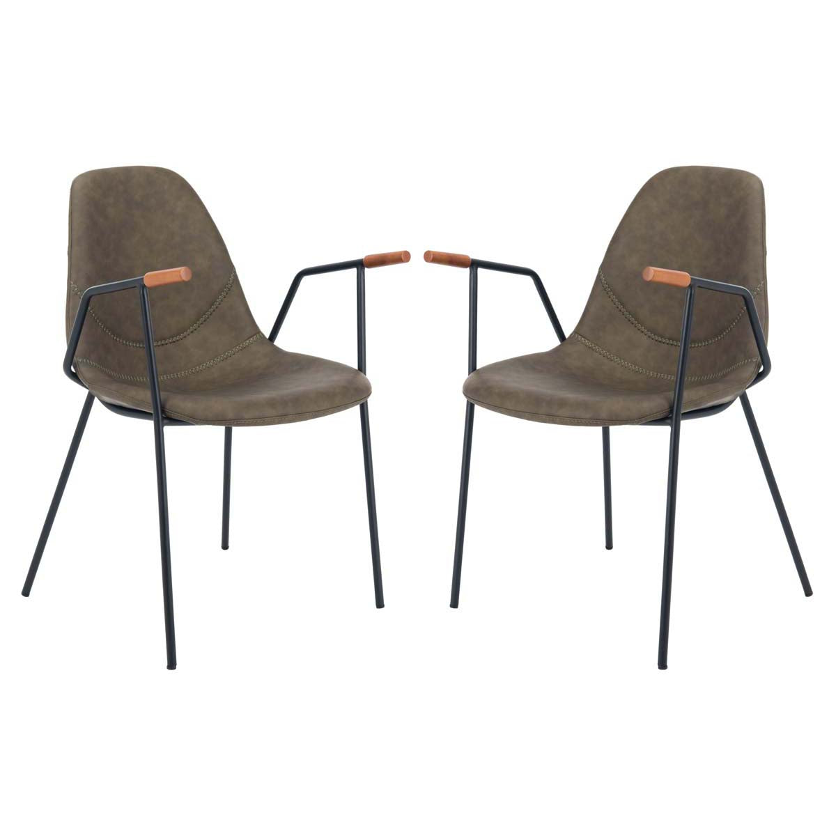 Safavieh Tanner Mid Century Dining Chair, DCH3001 - Olive Pu/Black (Set of 2)