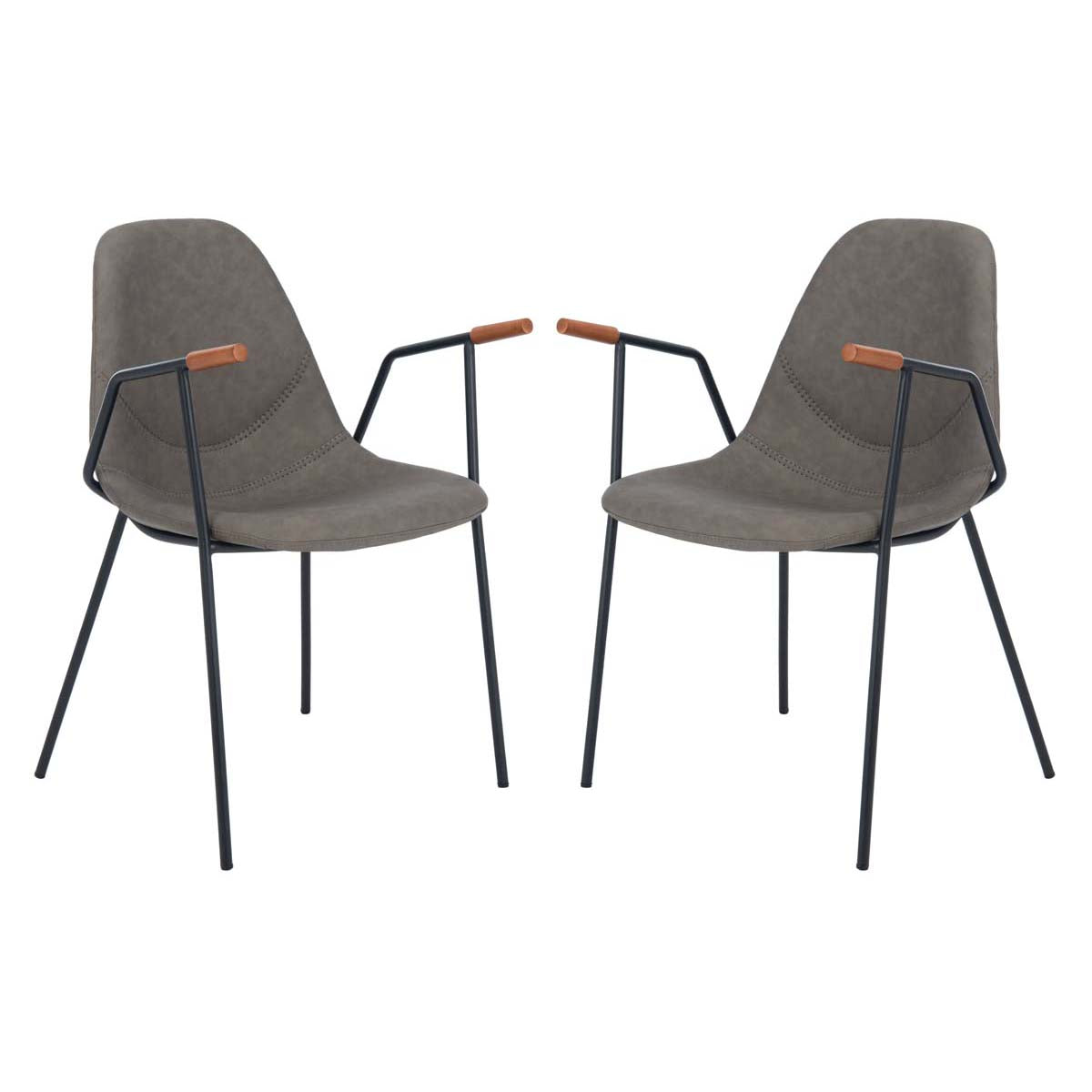 Safavieh Tanner Mid Century Dining Chair, DCH3001 - Ash Pu/Black (Set of 2)