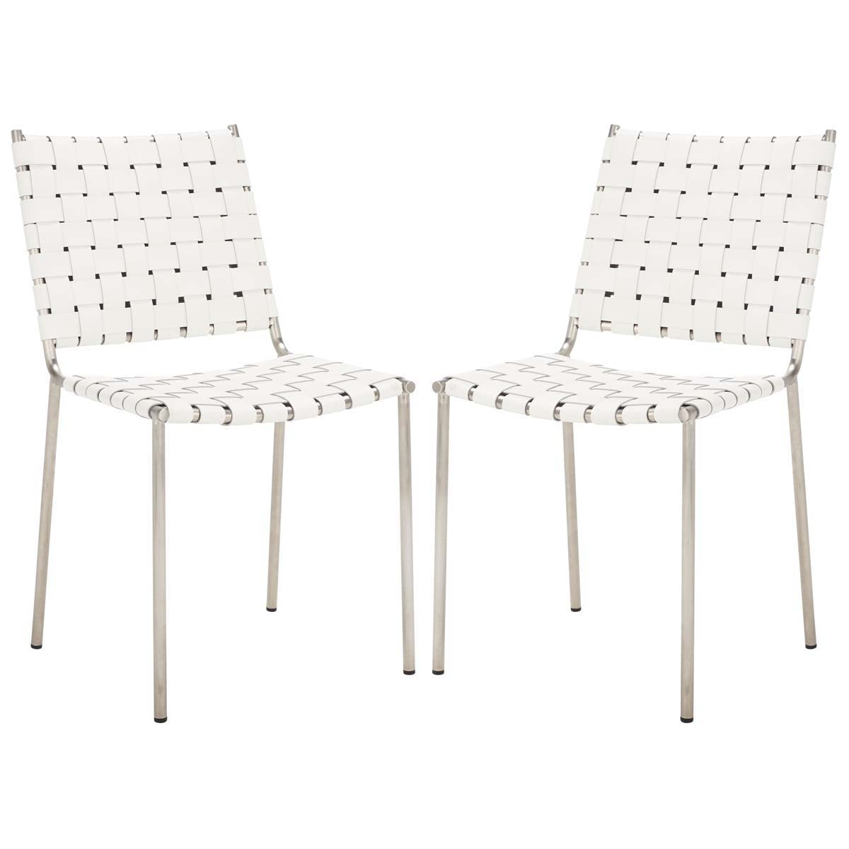 Safavieh Wesson Woven Dining Chair (Set of 2), DCH3005 - White / Silver