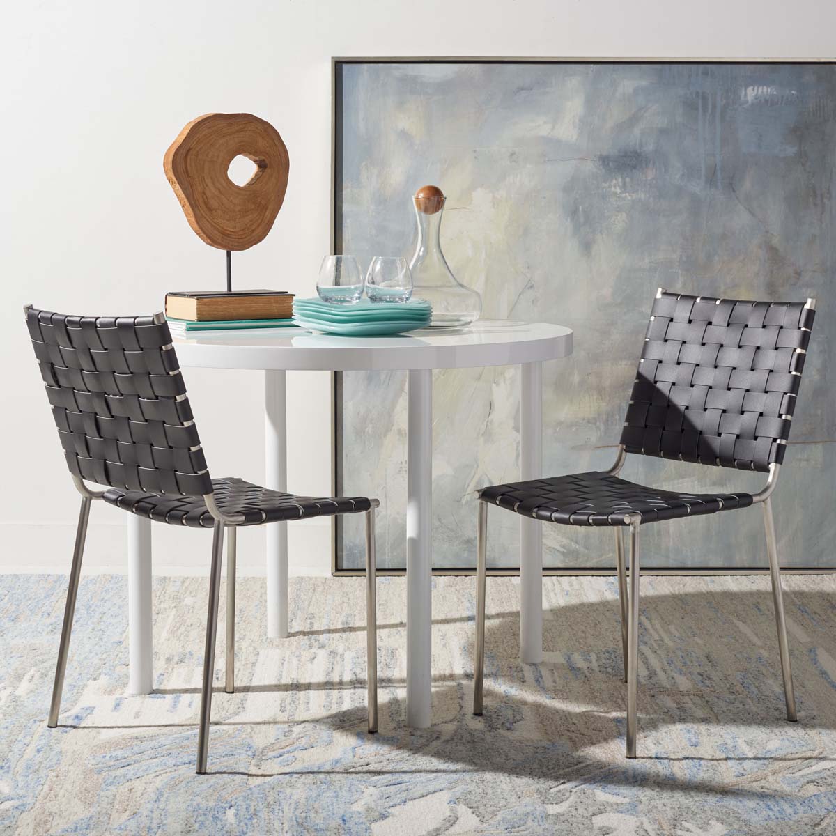 Safavieh Wesson Woven Dining Chair (Set of 2), DCH3005 - Black / Silver
