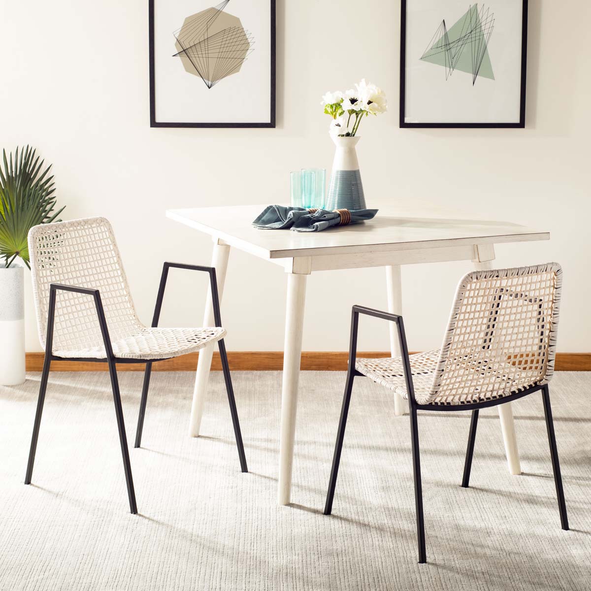 Safavieh Wynona Leather Woven Dining Chair, DCH4001 - White/Black (Set of 2)
