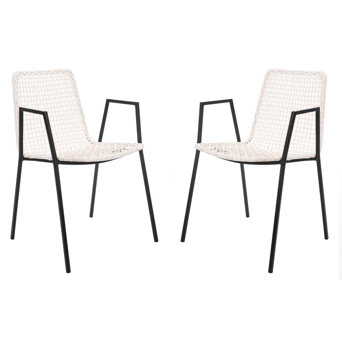 Safavieh Wynona Leather Woven Dining Chair, DCH4001 - White/Black (Set of 2)