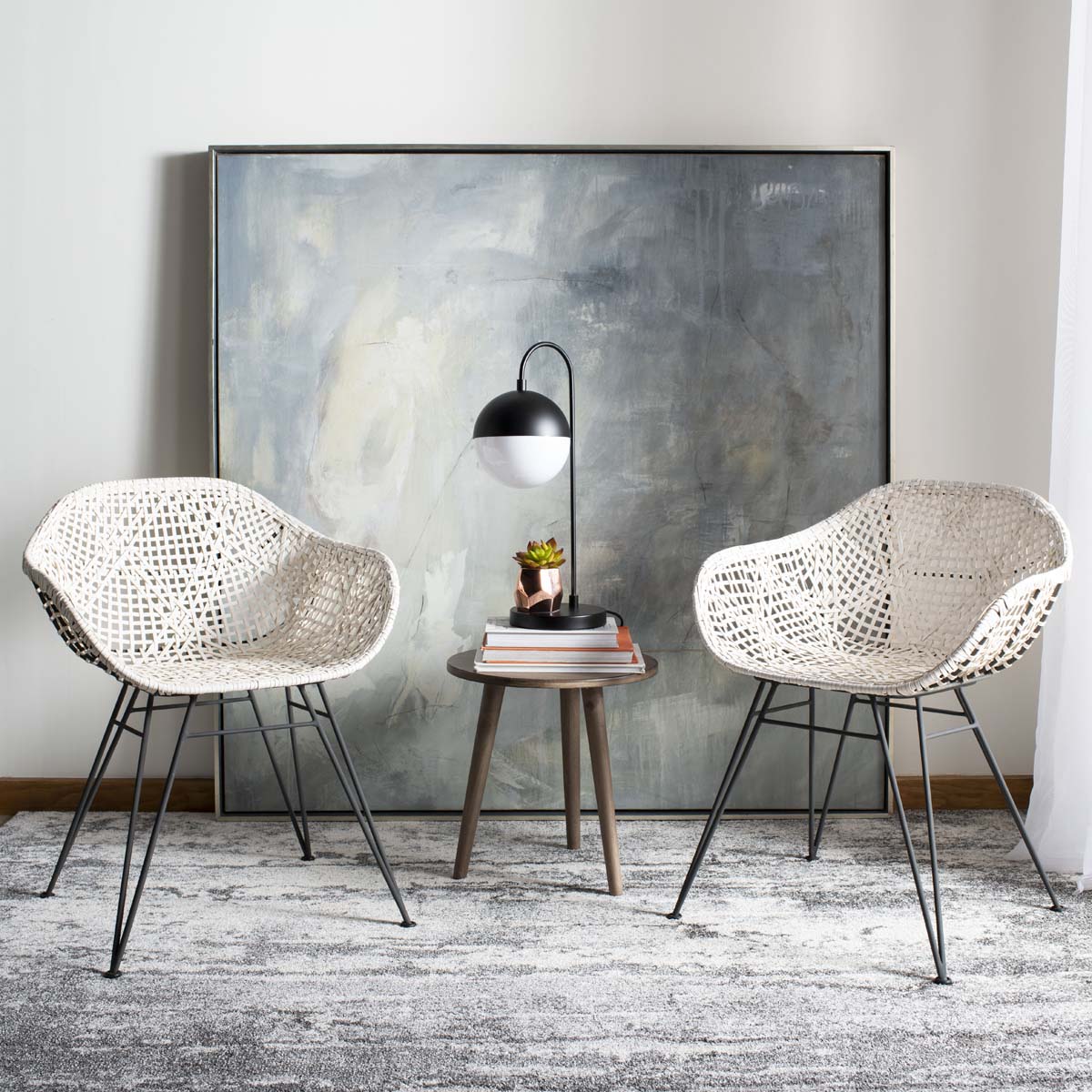 Safavieh Jadis Leather Woven Dining Chair, DCH4002 - White/Dark Grey (Set of 2)