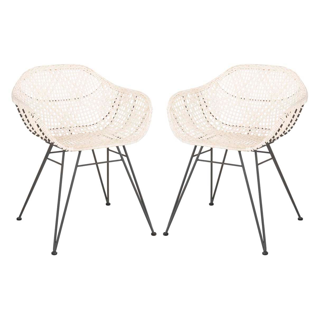Safavieh Jadis Leather Woven Dining Chair, DCH4002 - White/Dark Grey (Set of 2)