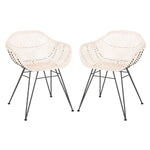 Safavieh Jadis Leather Woven Dining Chair, DCH4002 - White/Dark Grey (Set of 2)